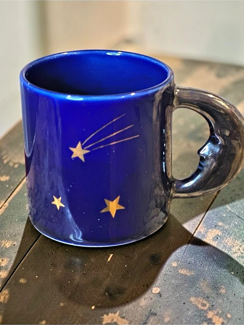 Vintage Celestial Moon & Stars Cobalt Blue Mug 1978